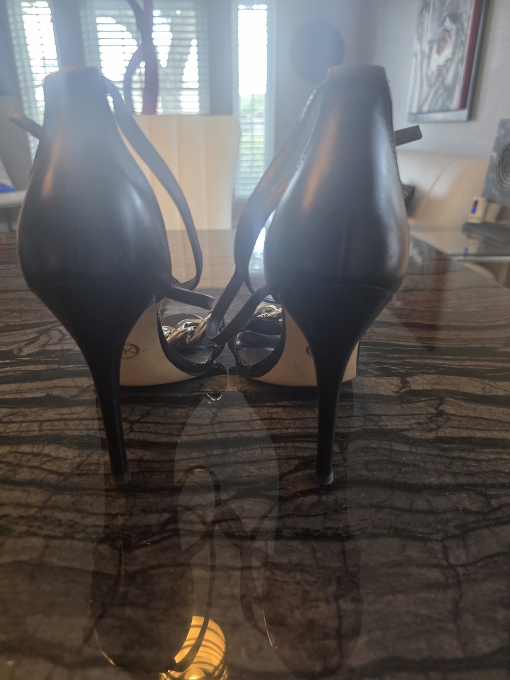NEWMICHAEL Michael Kors Black Chain-Accent Ankle Strap Sandals NEVER WORN NO BOX - Picture 3 of 6